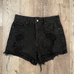 Forever 21 Black Distressed High Waisted Denim Shorts Size L